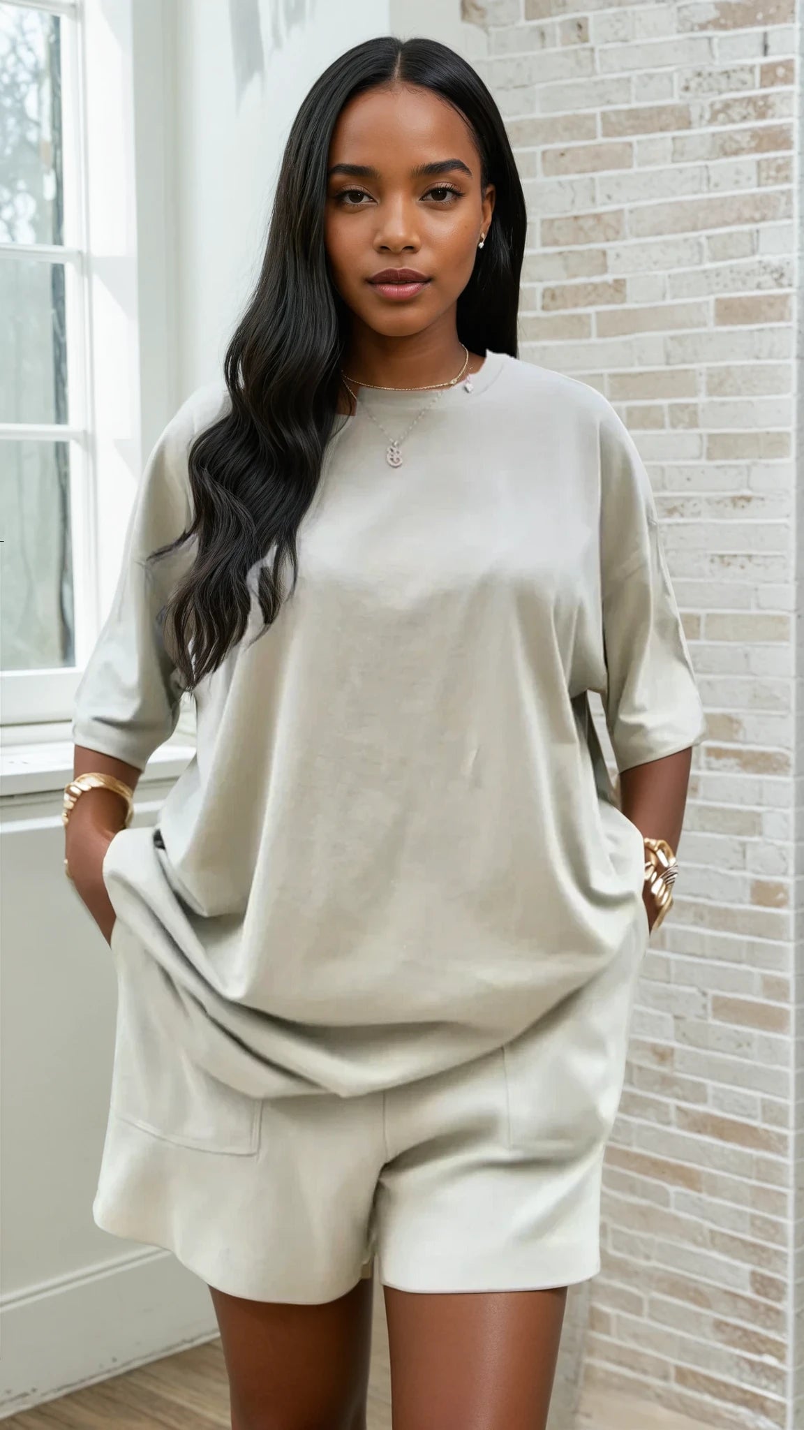 Übergroßes T-Shirt und Shorts, abgestimmtes Set – Hergestellt in den USA