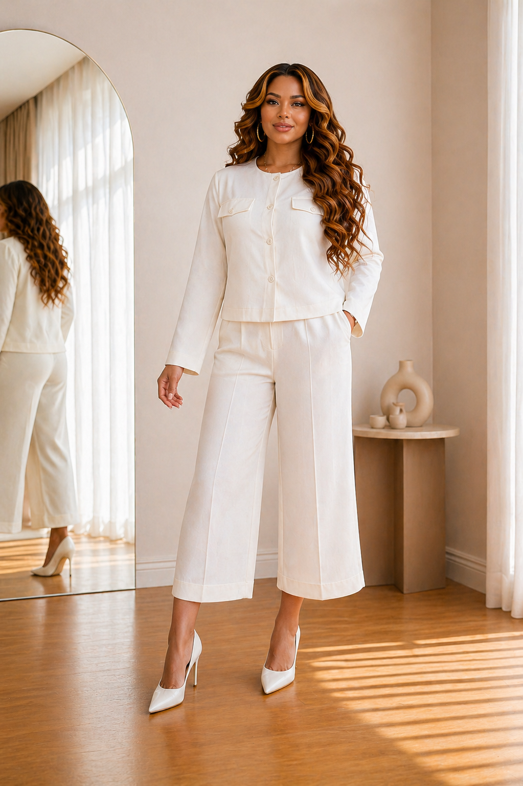 Ensemble 2 pièces femme grande taille – Bleu élégant coupe fluide (veste + pantalon culotte)