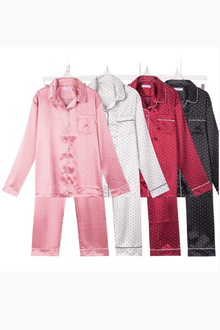 Pyjama longue manches satin à pois