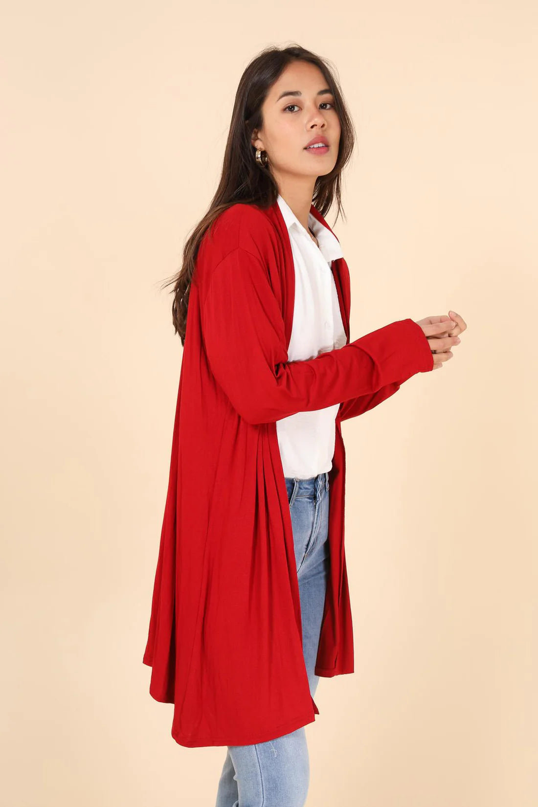 Cardigan mi-long à manches longues pour femme