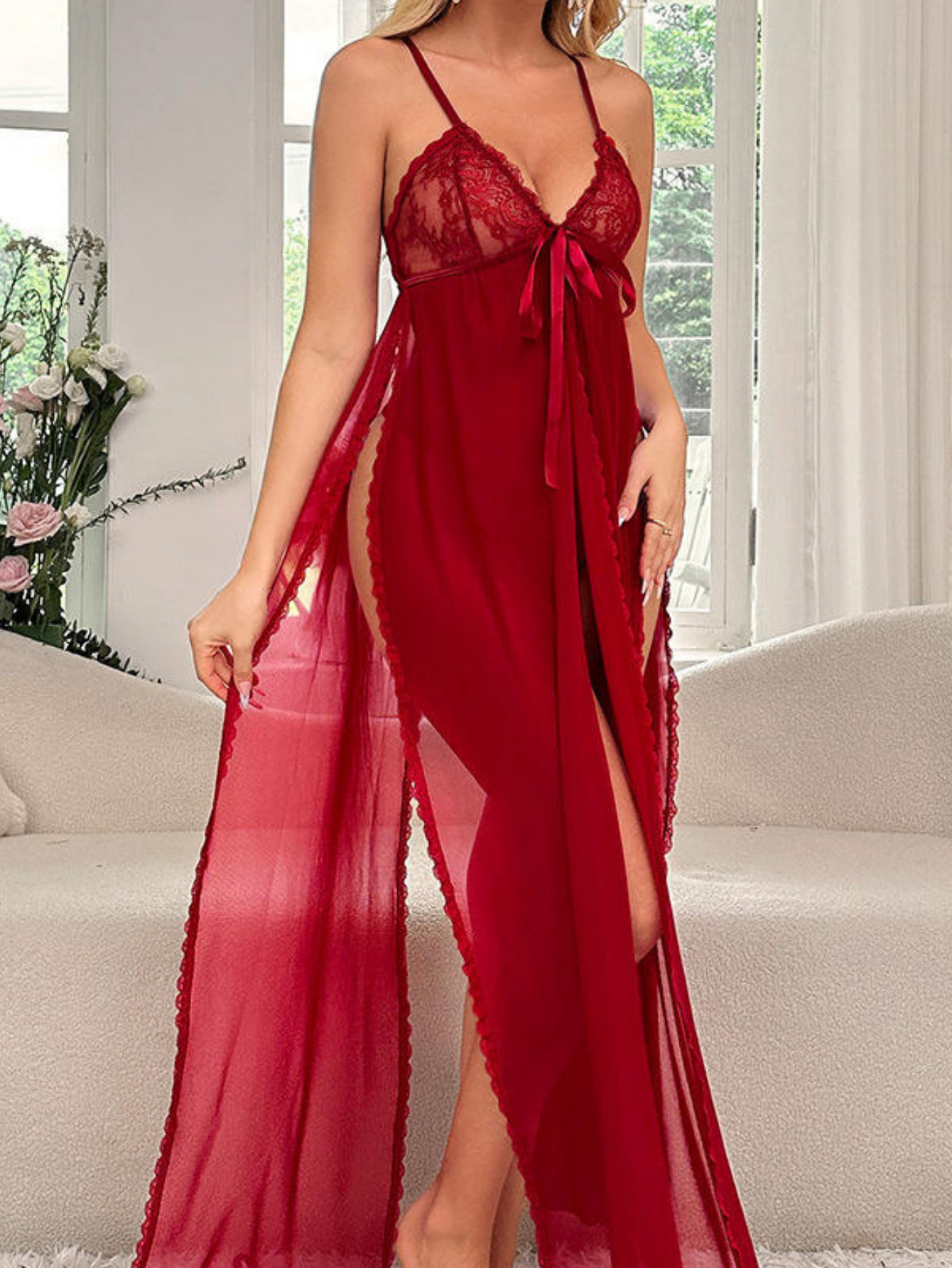 Robe longue transparente fendu