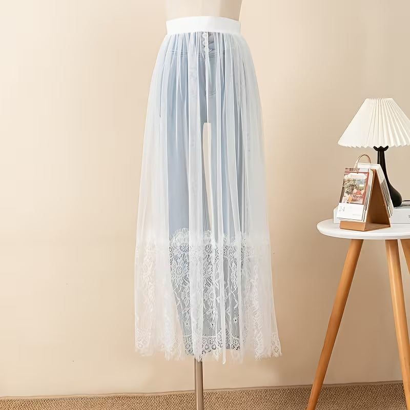 Jupon jupe en maille de dentelle transparente avec doublure anti-exposition.