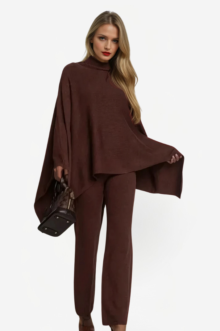 Lockeres Poncho-Hosen-Set – Eleganz für alle