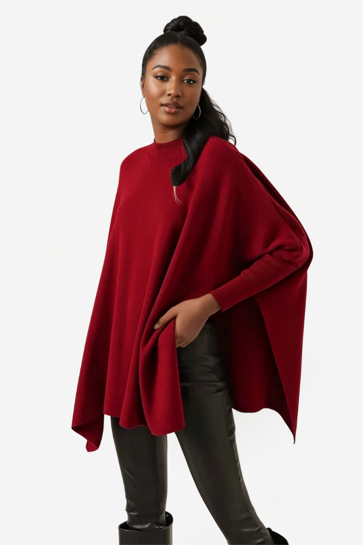Oversized Knitted Poncho-Sweater – Round neck
