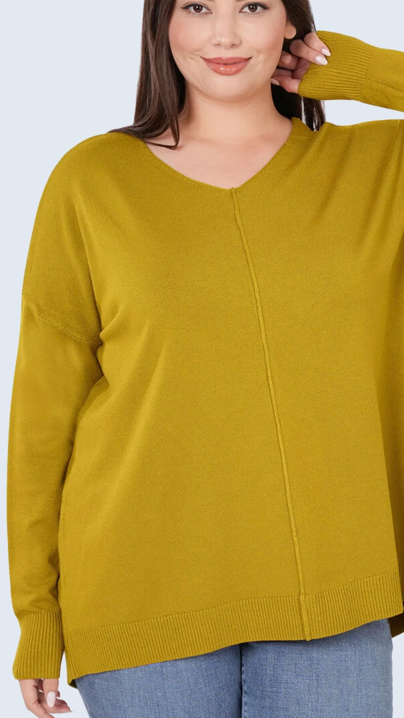 Chandail basic zen à col en V et couture avant