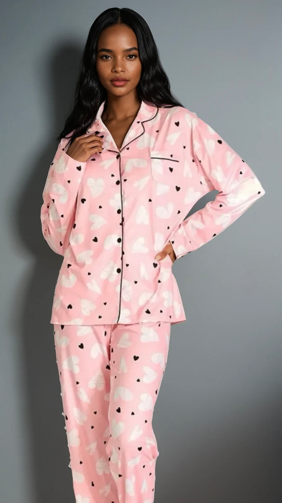 Ensemble pyjamas imprimée coeur - Manches longues