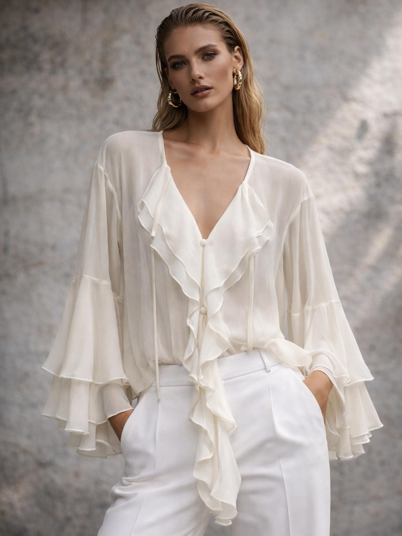 Blouse volants manches cloche