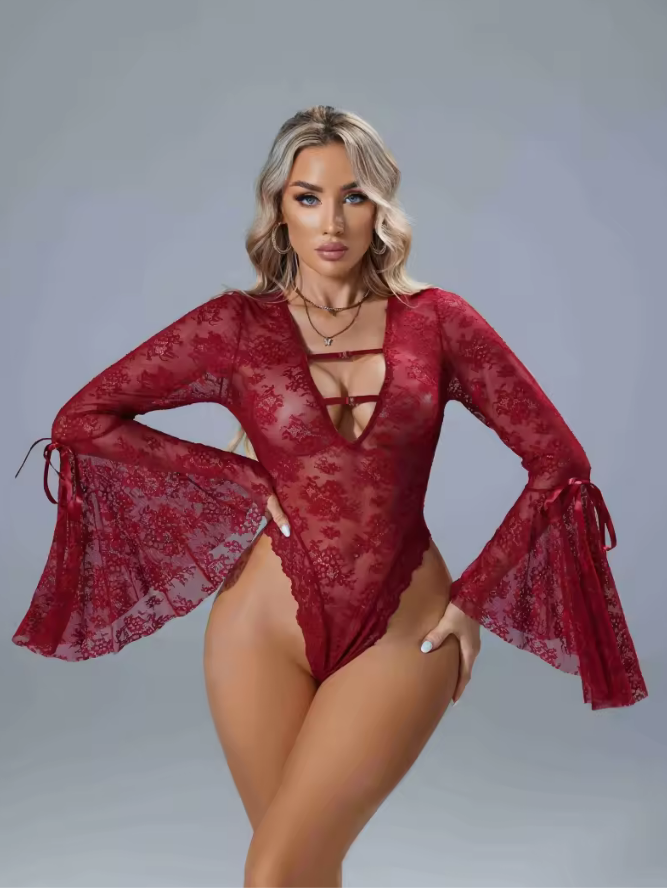 Body en Dentelle Manches Trompette