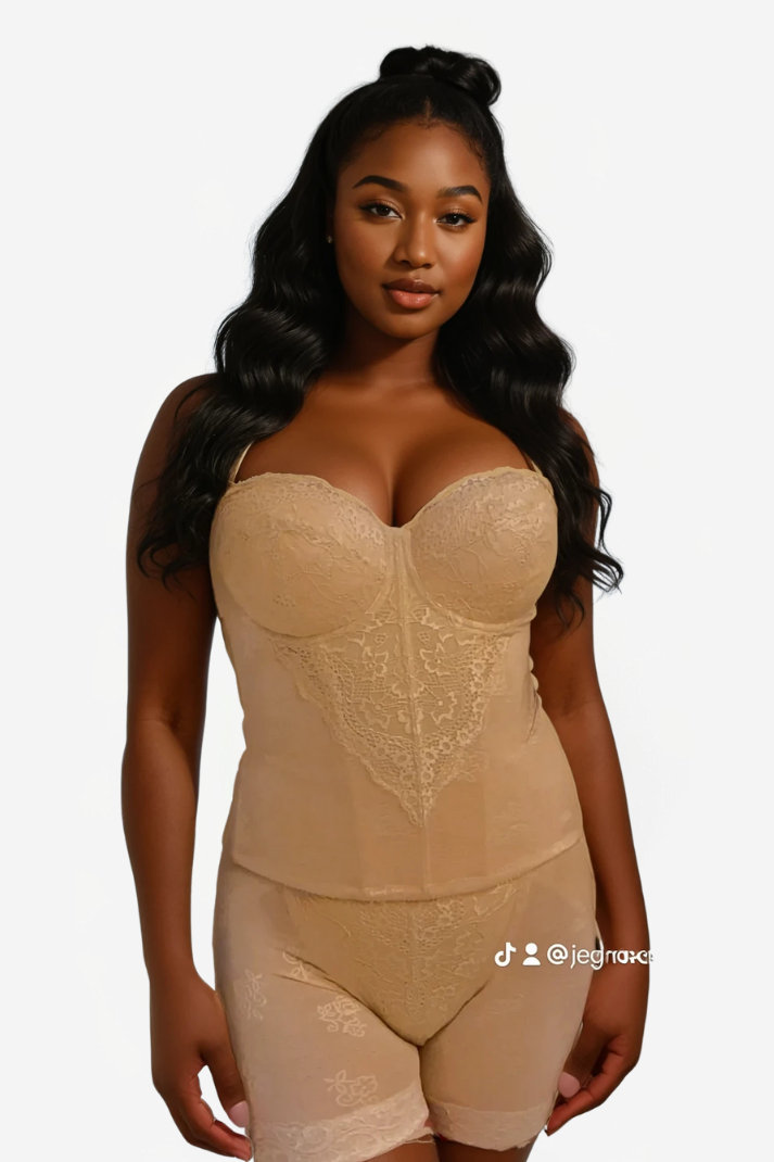 Ensemble corset sculptant à dentelle noir