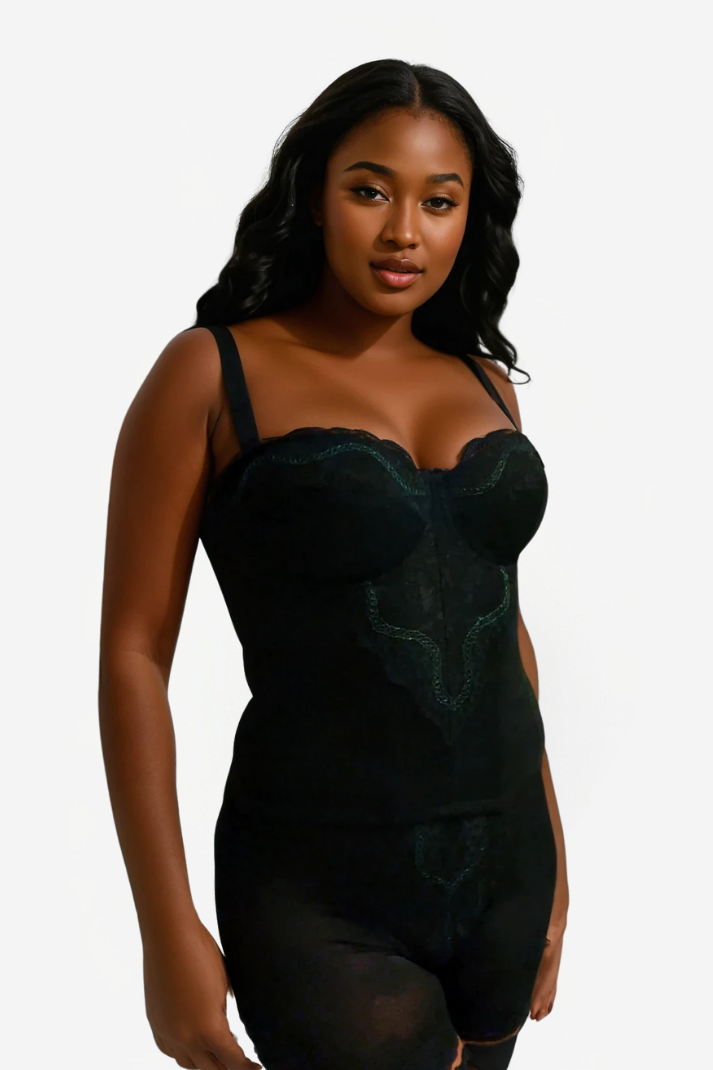 Ensemble corset sculptant à dentelle noir