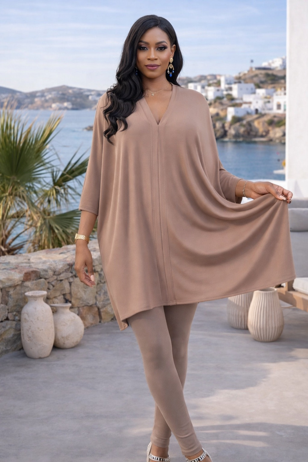 Lockeres Poncho-Hosen-Set – Eleganz für alle