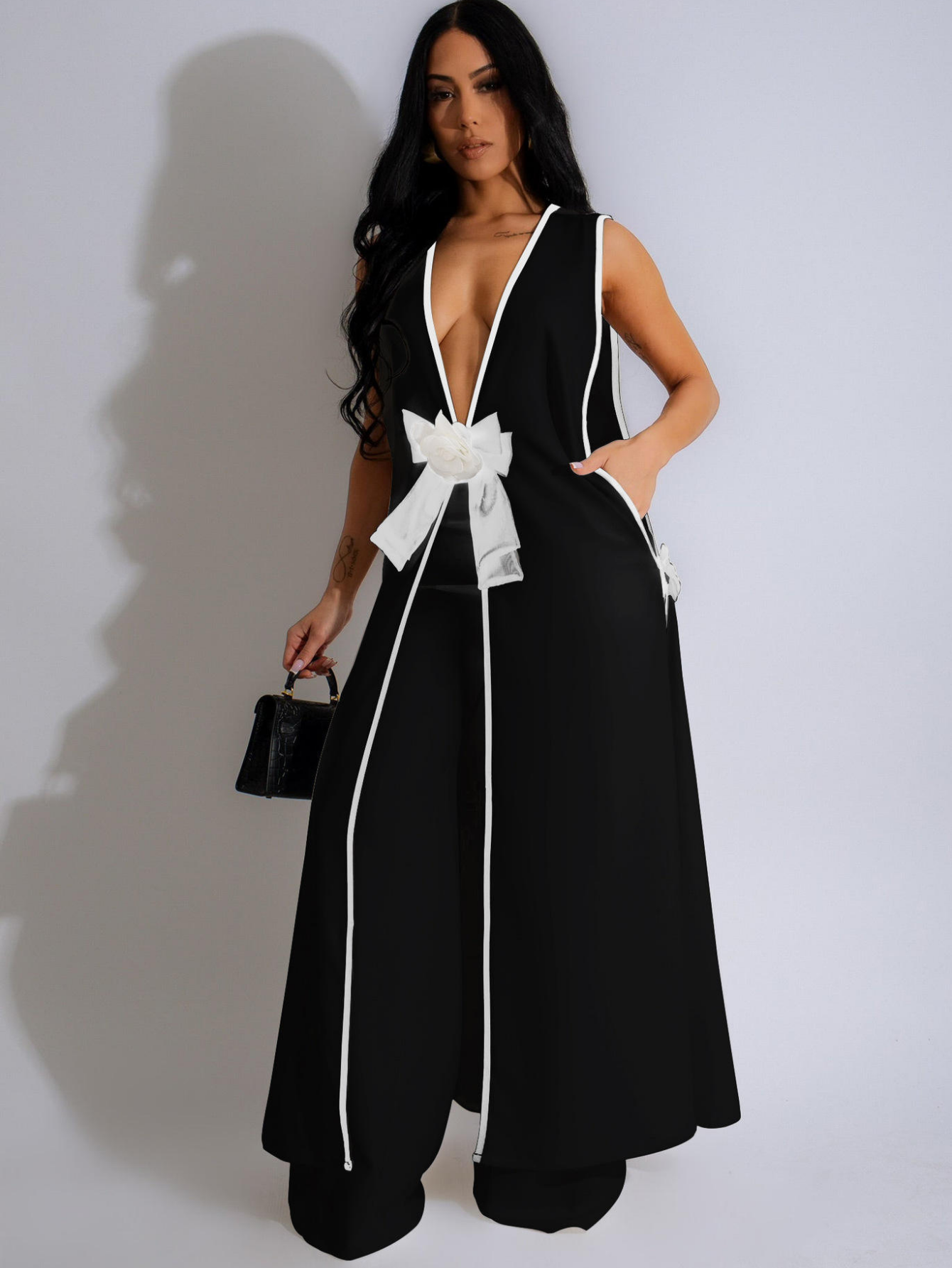 Ensemble tunique longue sans manches avec pantalon large