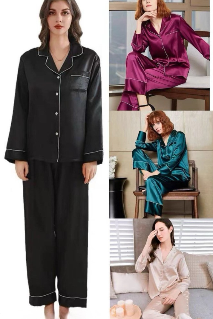 Pyjama longue manches satin noir