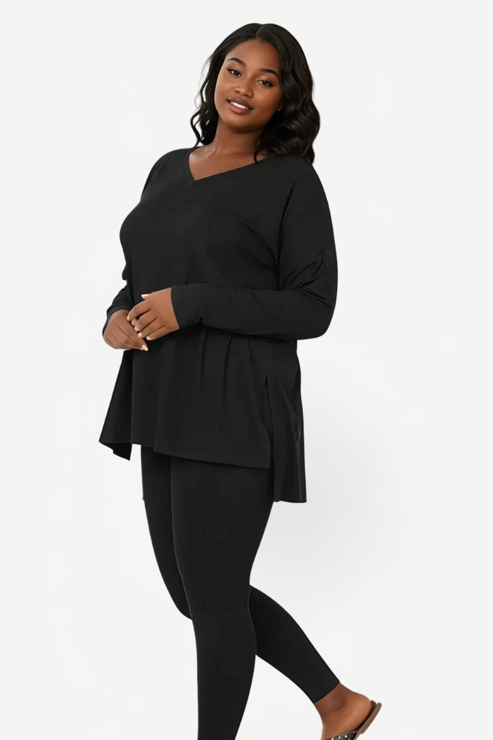 Ensemble Legging Cordonné Haut oversize à Col V et Legging Ajusté