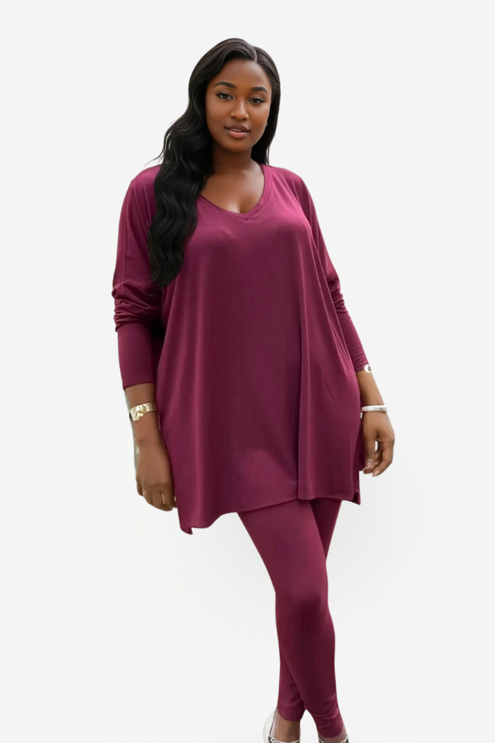 Ensemble Legging Cordonné Haut oversize à Col V et Legging Ajusté