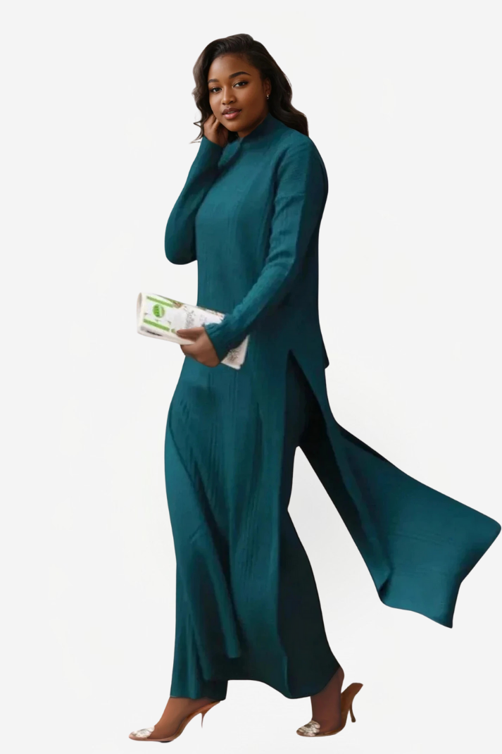 Knitted Set with Turtleneck Dress and Pants