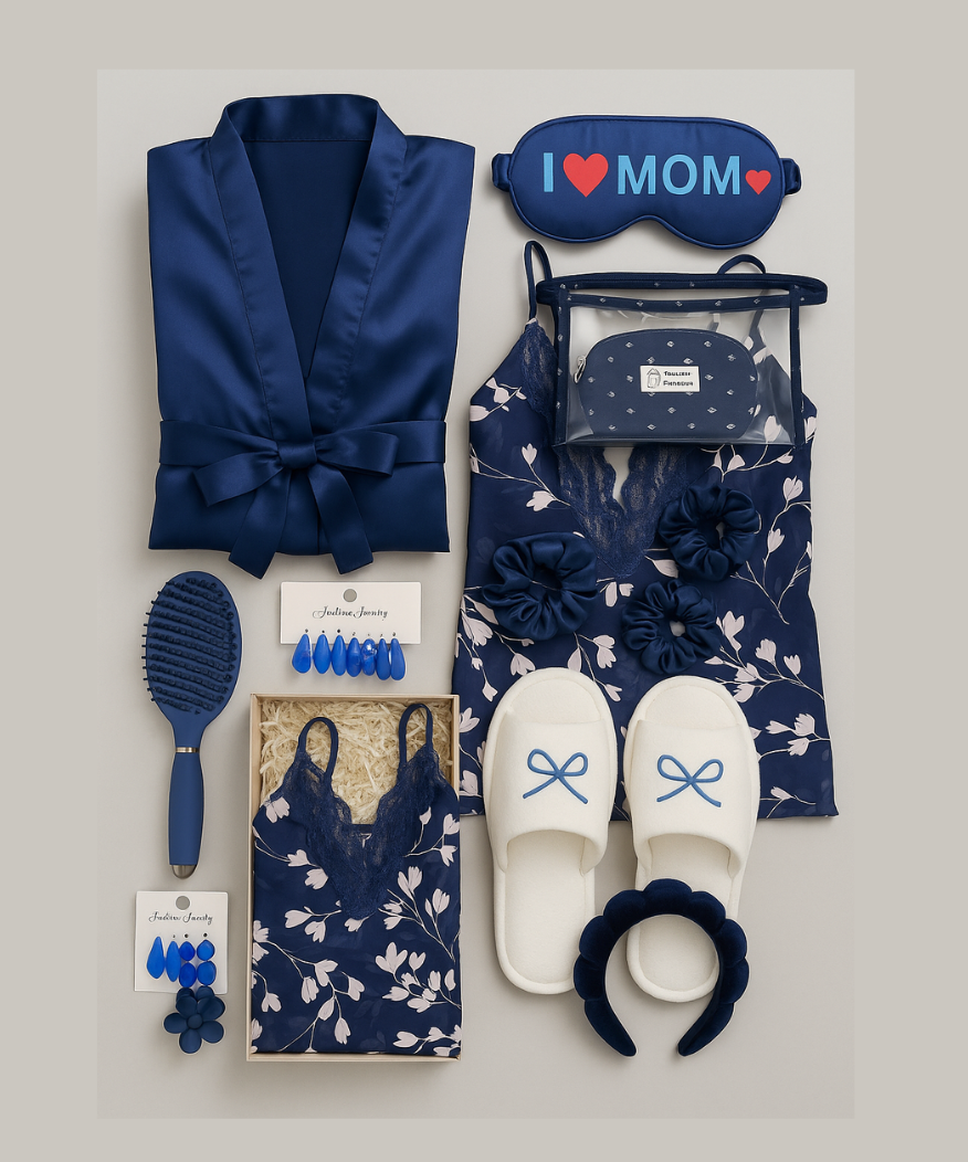 Coffret Satin Bleu Nuit – Kimono, nuisette & accessoires cocooning