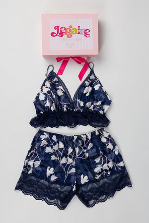 Coffret cadeau Jegaine pyjama femme bleu imprimé hivernal avec accessoires cocooning